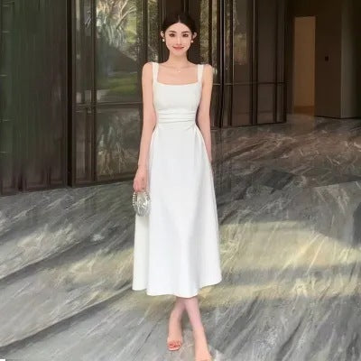 Slim Fit Style Slimming White Suspender Dress