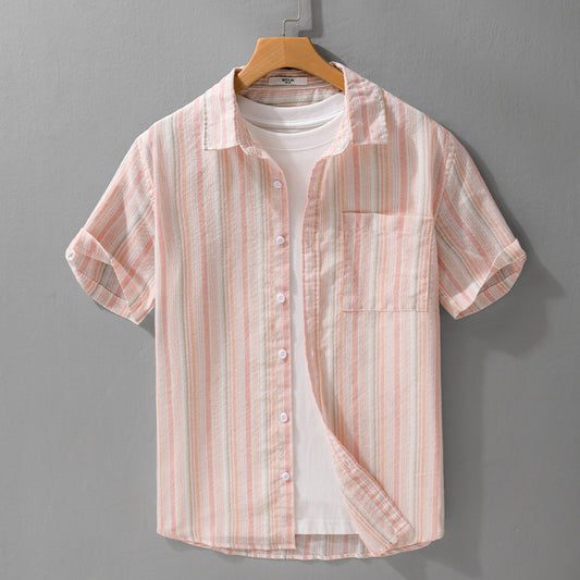 Summer Menswear Striped Minimalist Short Sleeve Shirt