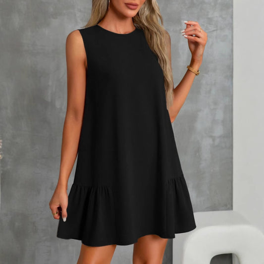 Women's Solid Color Round Neck Sleeveless Vest Dress
